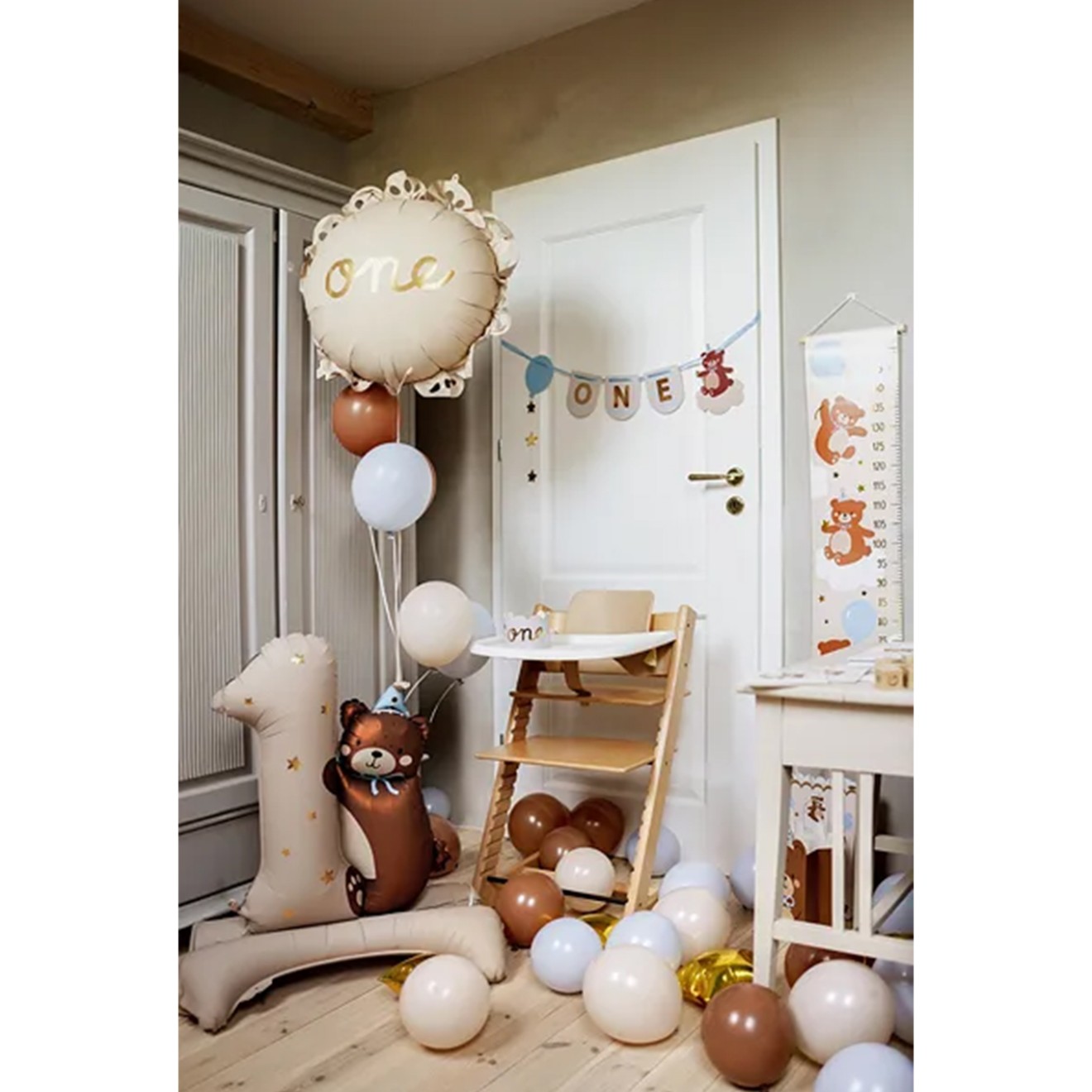 1 Balloon XXL mit Standfuß - Zahl 1 - Bär