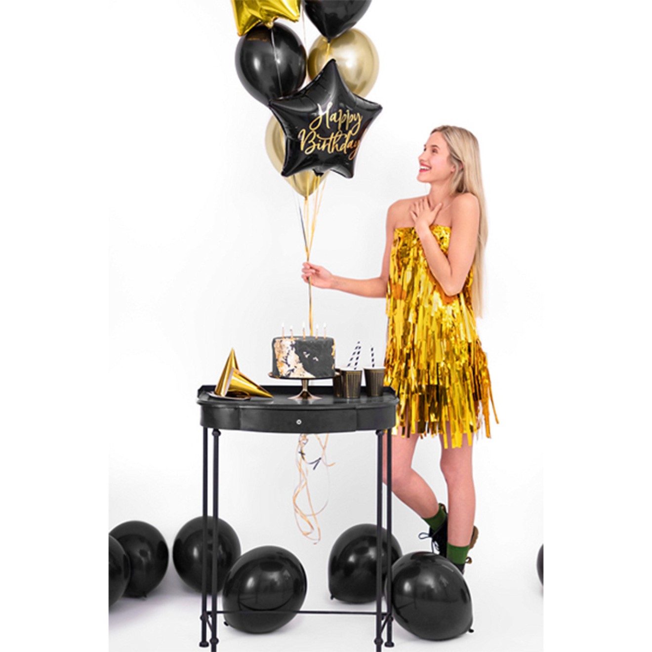 1 Ballon - Happy Birthday Star - Black
