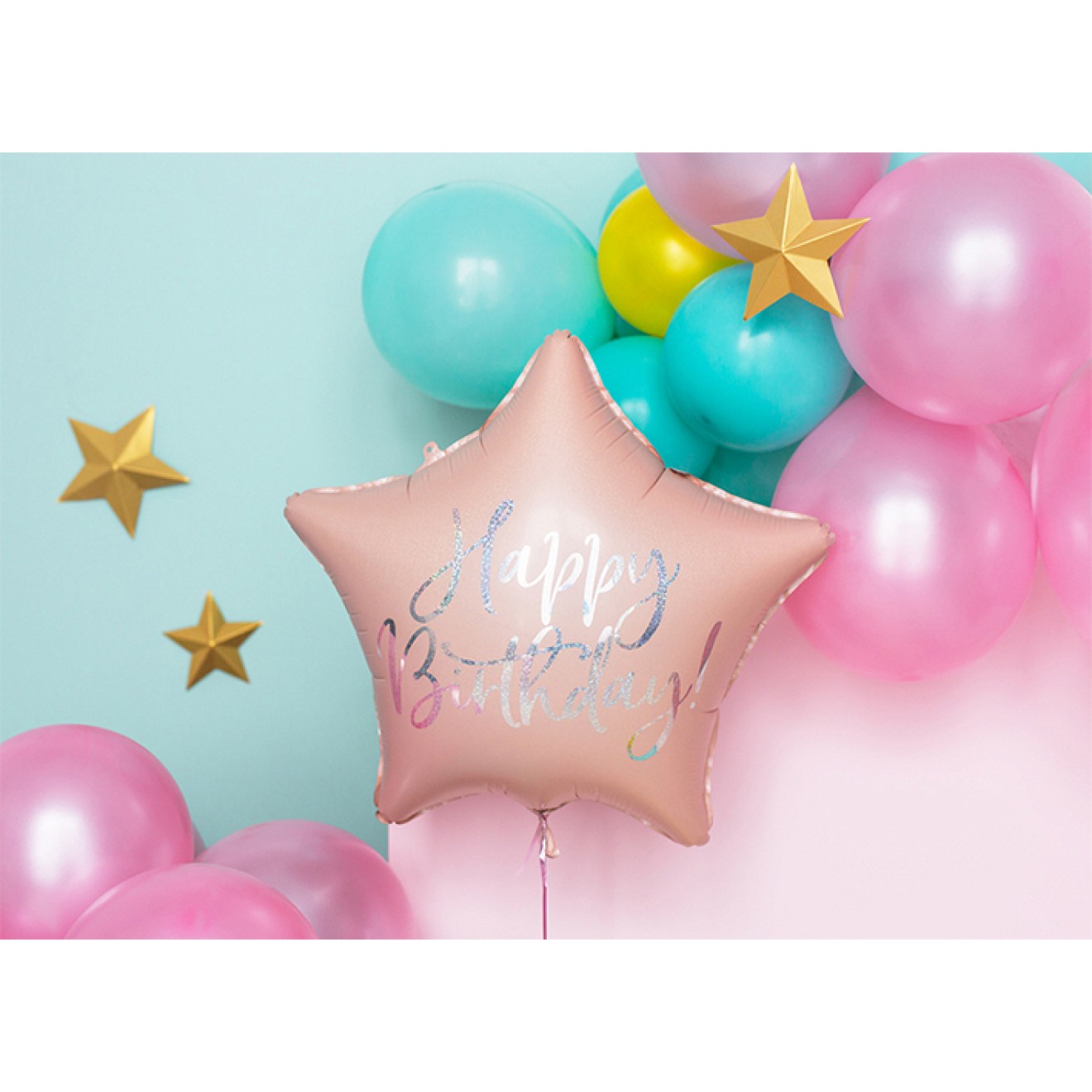 1 Ballon - Happy Birthday Star - Powder Pink