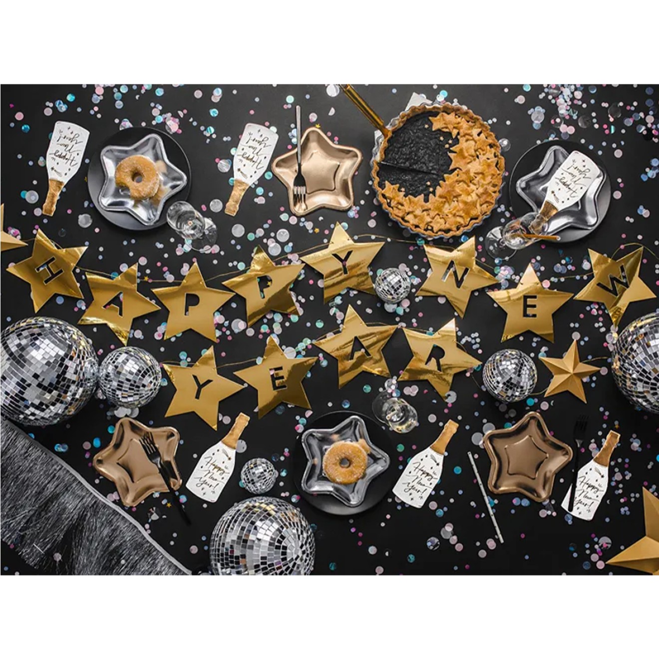 1 Bannergirlande - Gold Stars HNY