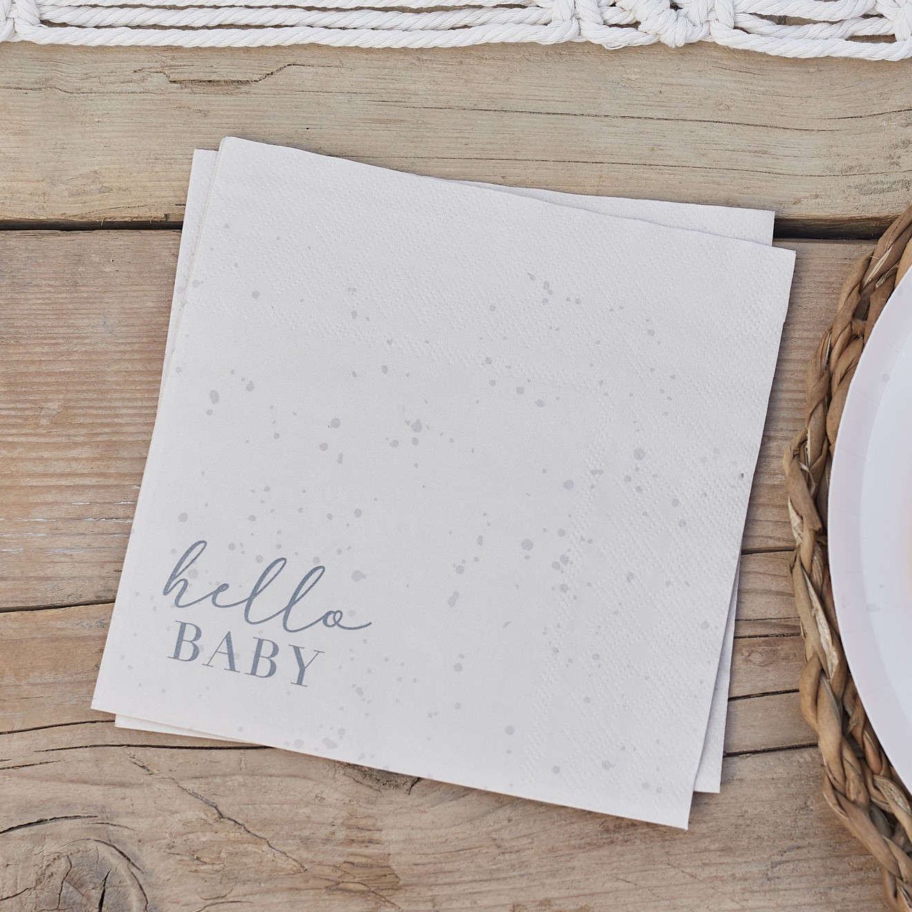 16 Eco Paper Napkins - Hello Baby Cloud and Speckle - Cream & Grey
