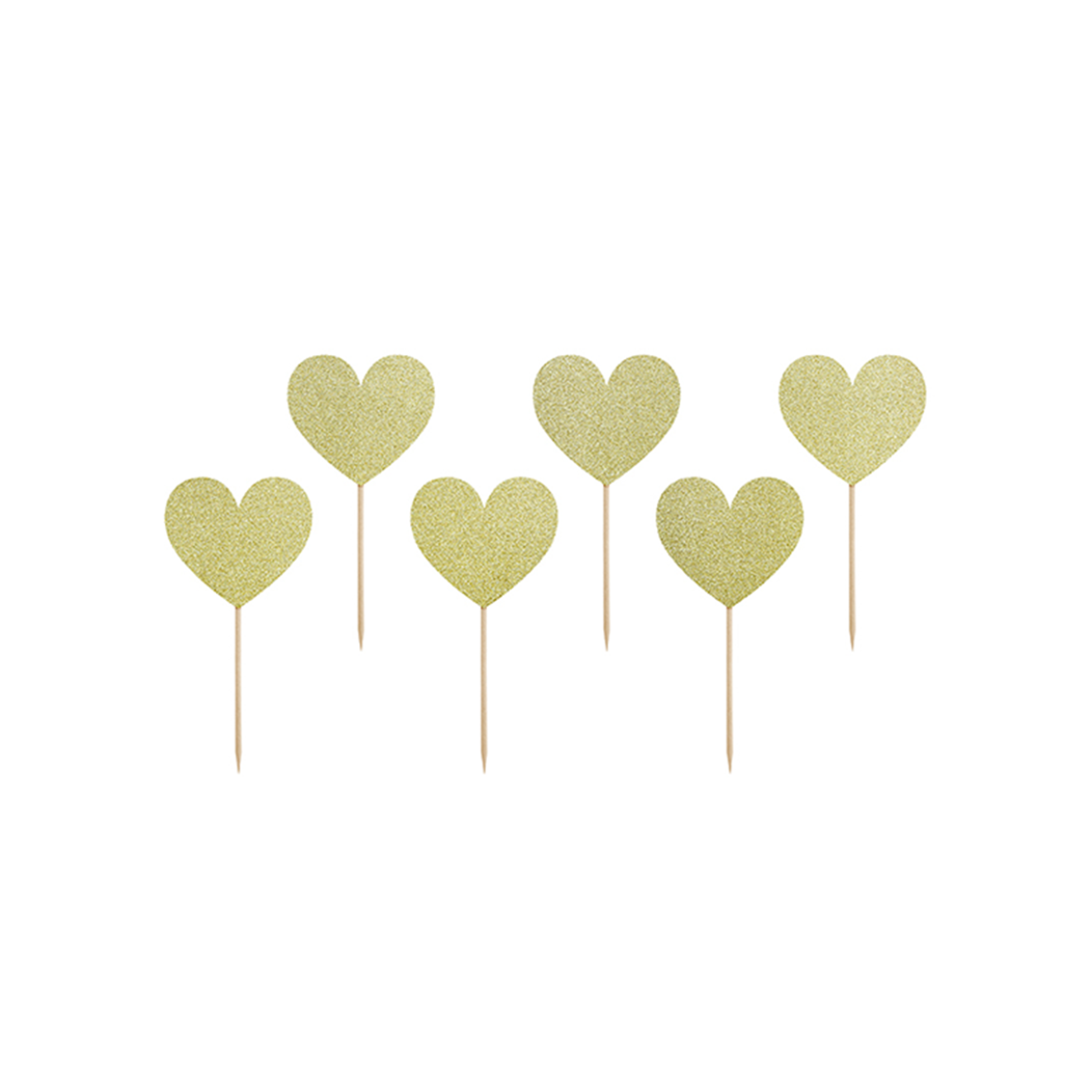 6 Cake Topper - Glitter Hearts Gold