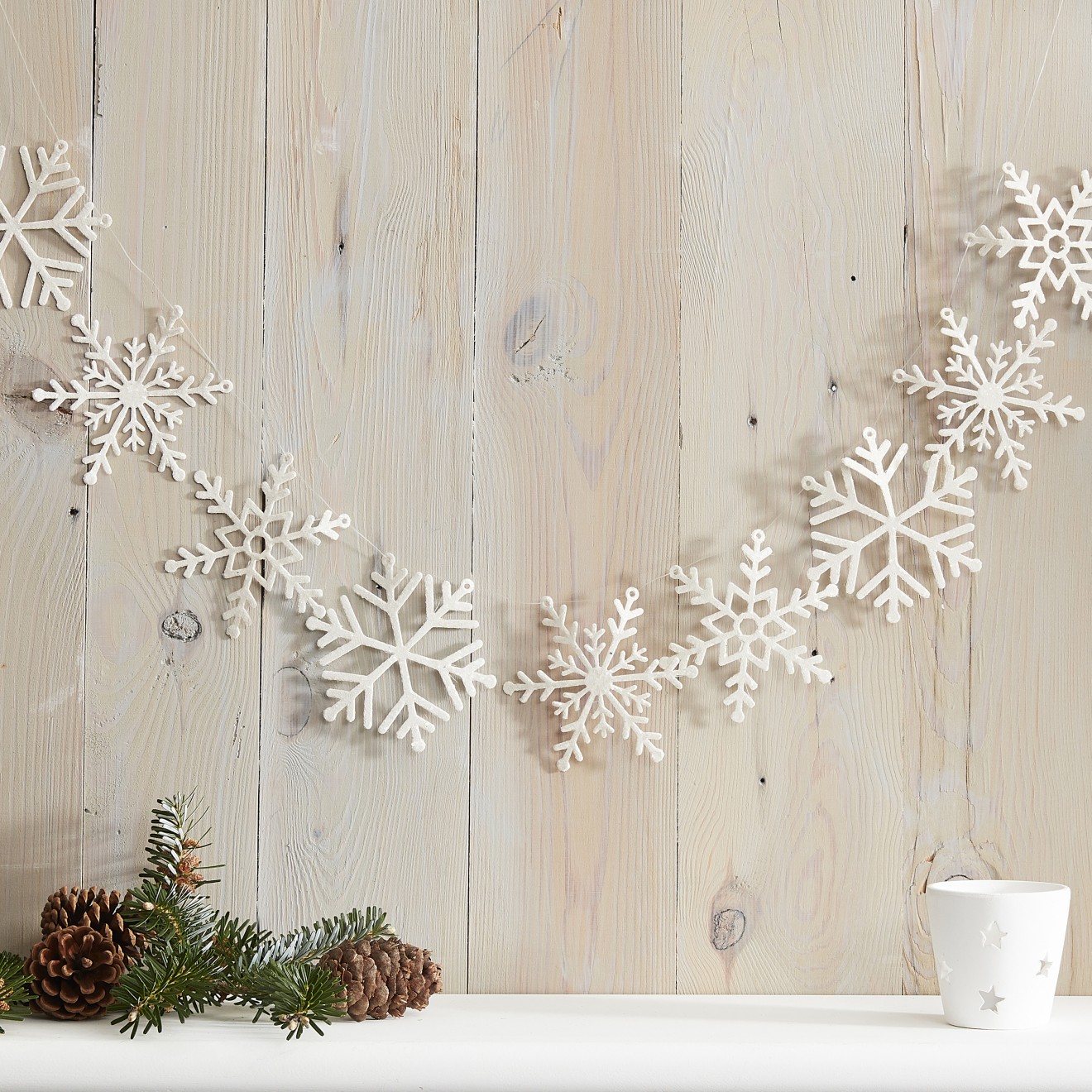 1 Garland - White Glitter Snowflake