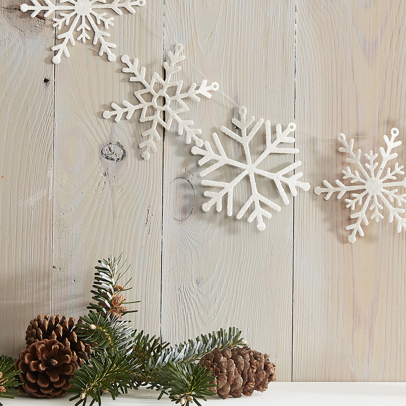 1 Garland - White Glitter Snowflake