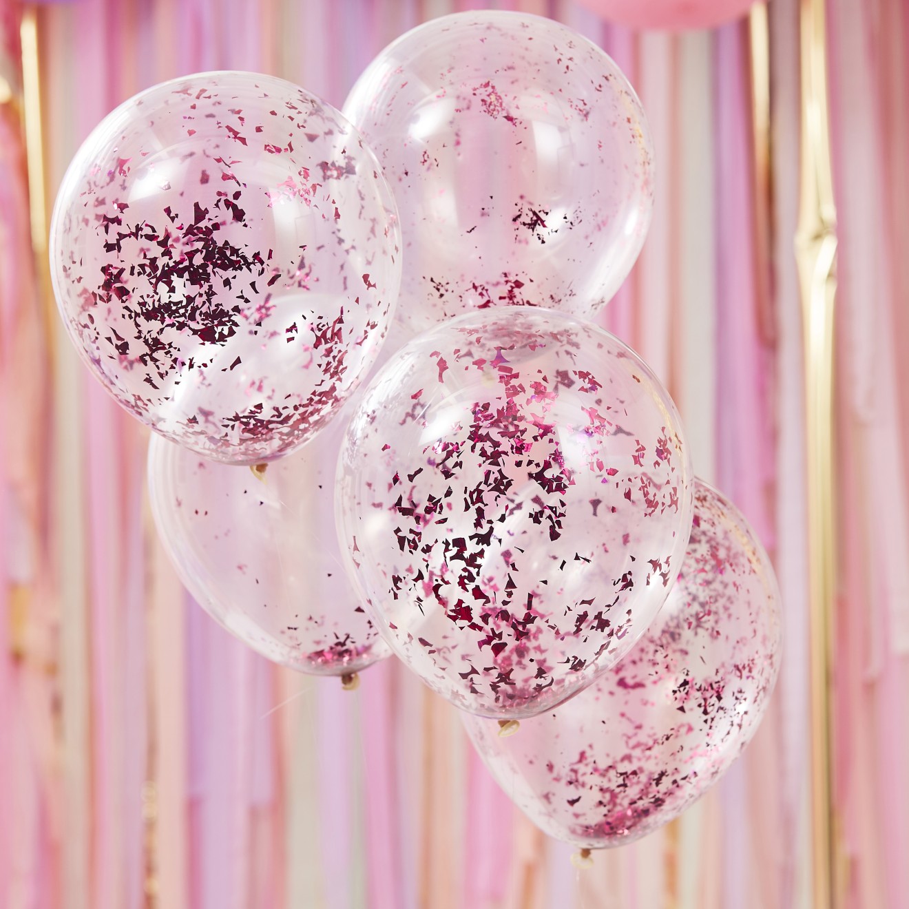 5 Pink Foil Confetti Filled Balloons