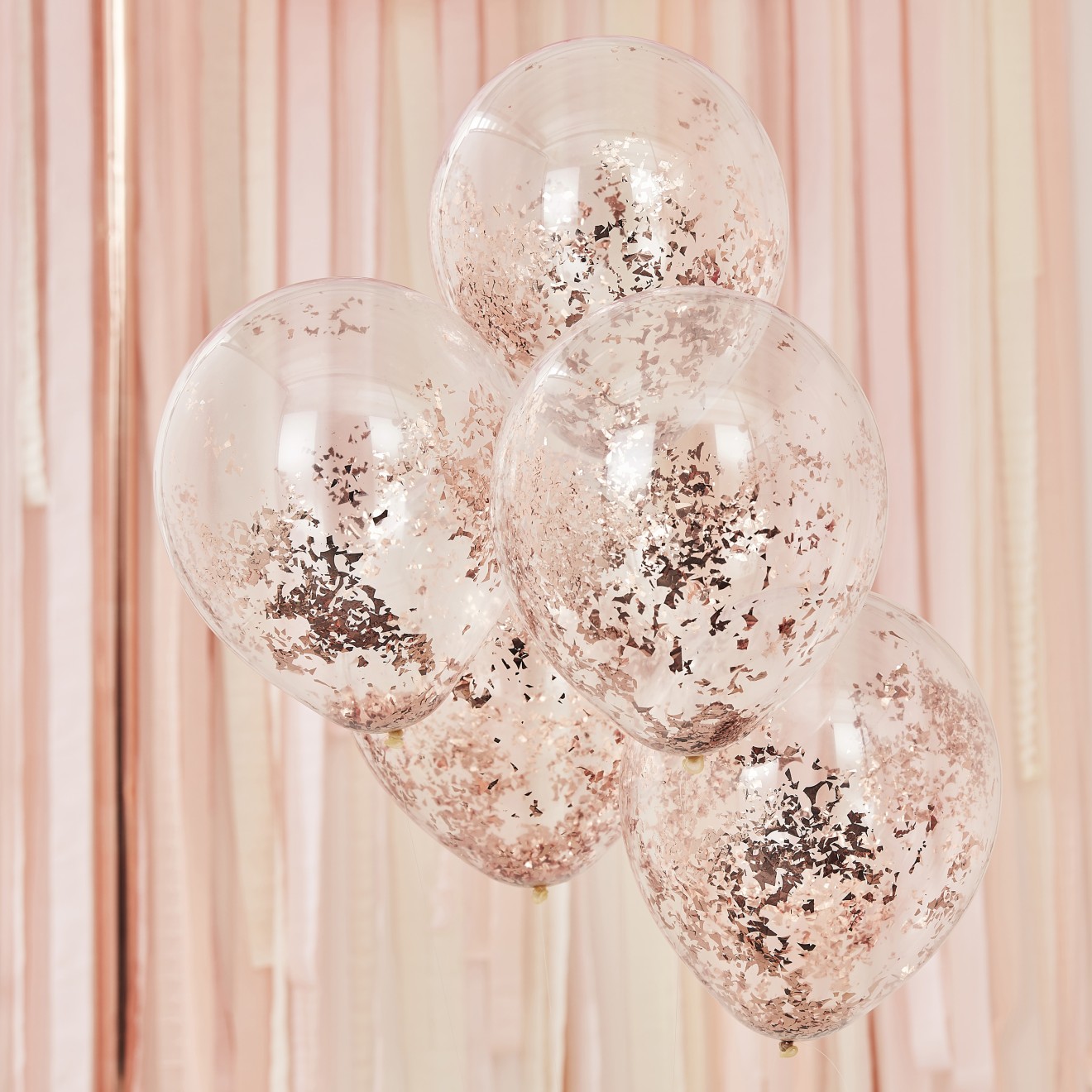 5 rose gold foil confetti filled balloons