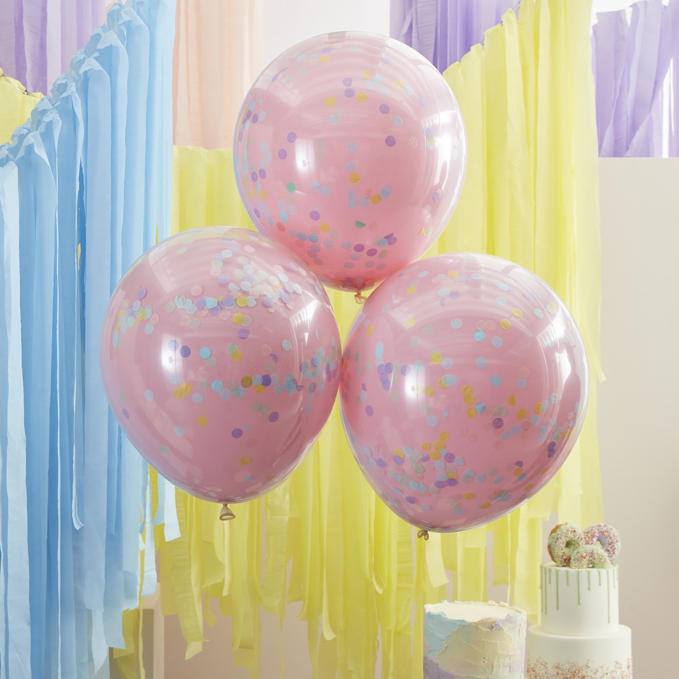 3 Balloons - Double Stuffed Pastel Confetti Balloons