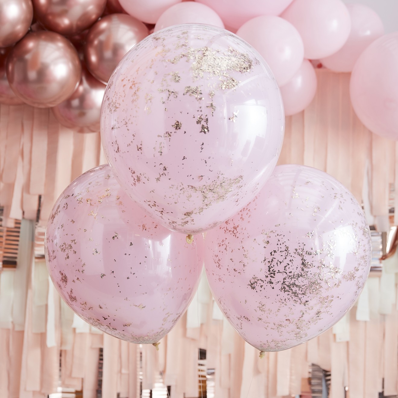 3 Balloons - Double Stuffed Pink & Rose Gold