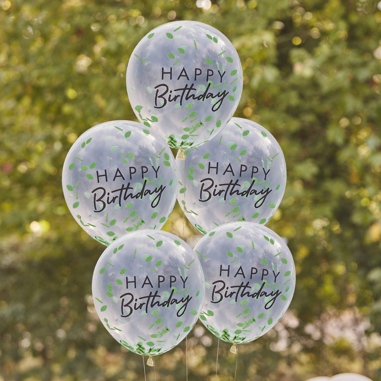 5 Balloon Bundle - Happy Birthday - Leaf Confetti Filled