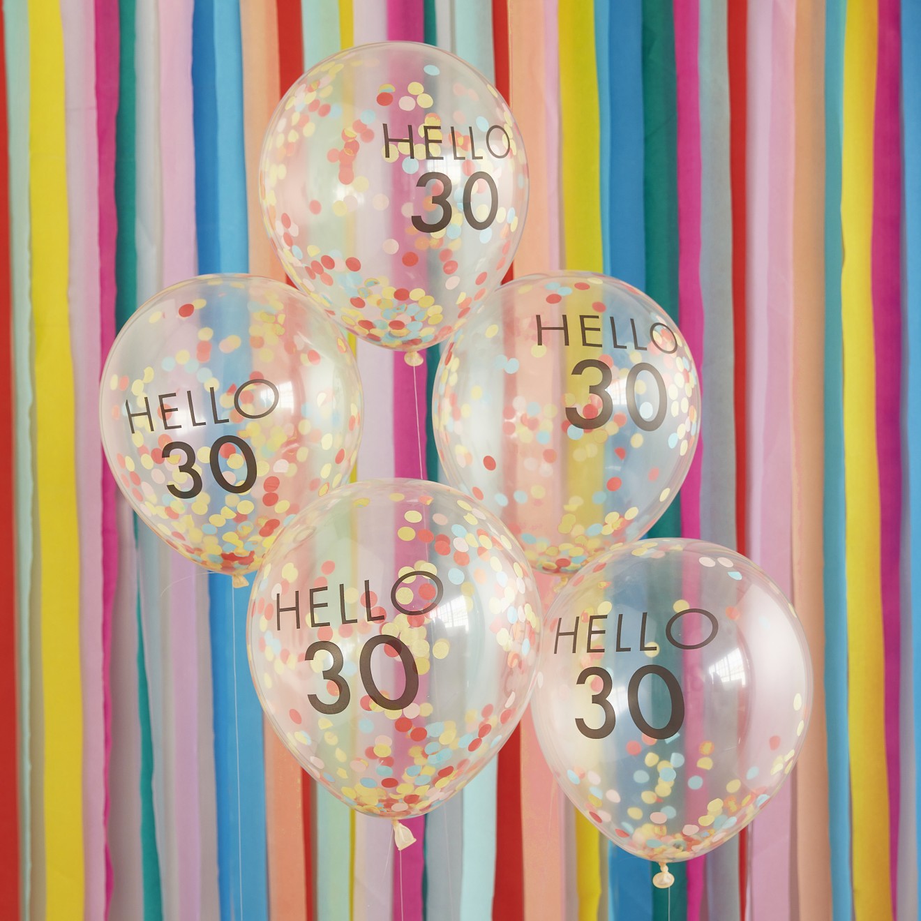 5 Hello 30 Milestone Balloons - Brights