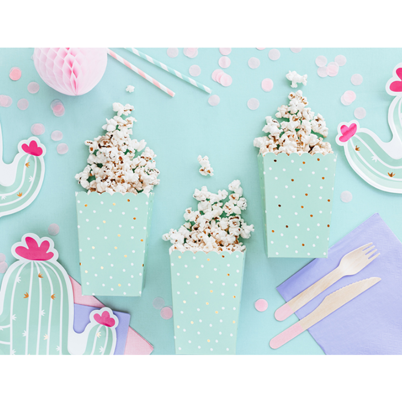 6 Popcornboxen - Mint mit goldenen Dots