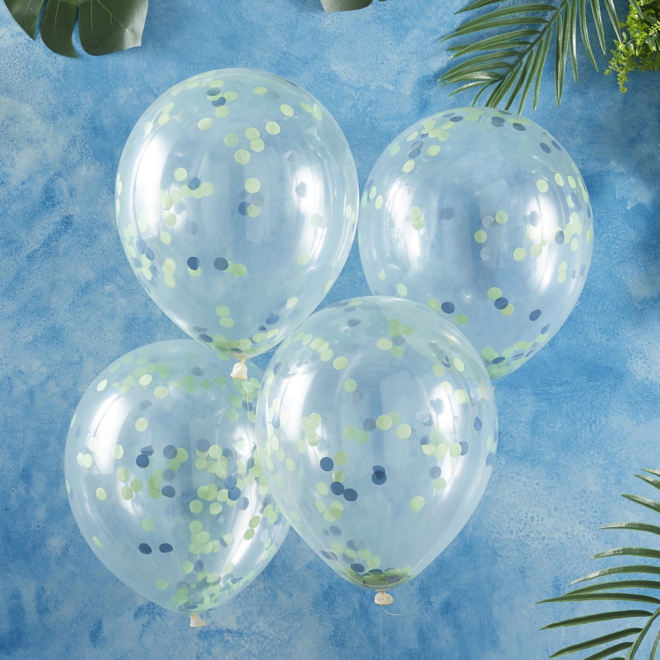 5 Balloons - Blue and Green Confetti Balloons -