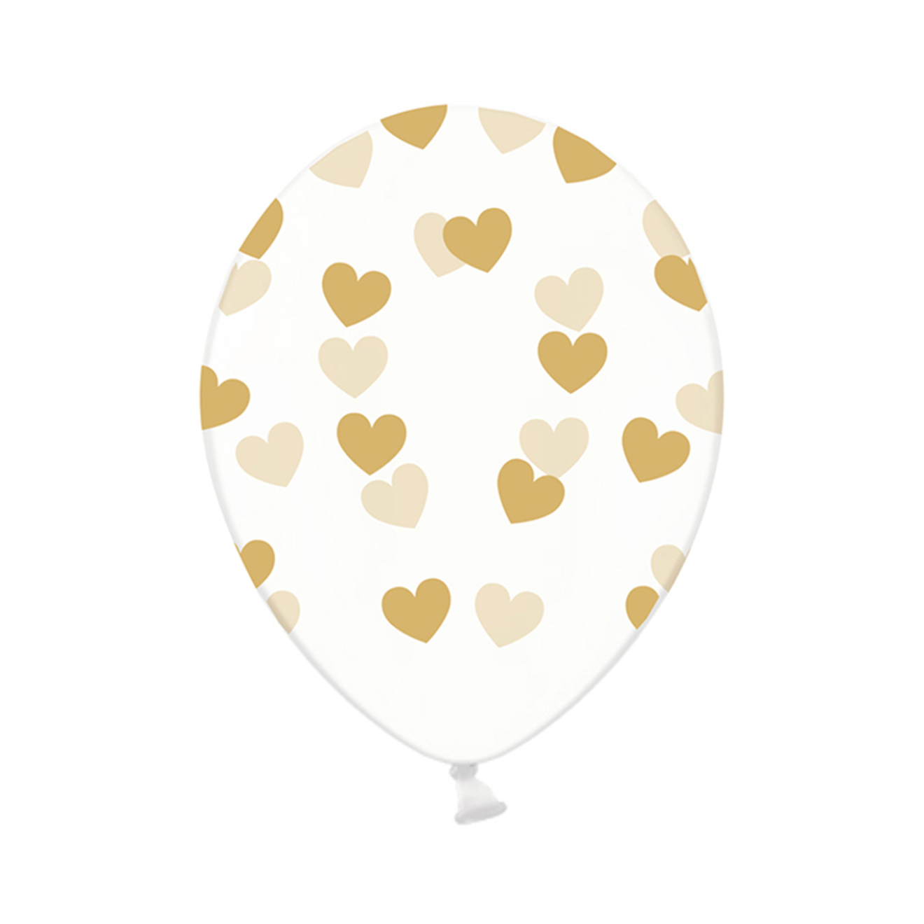 6 Motivballons Clear - Ø 30cm - Hearts - Gold