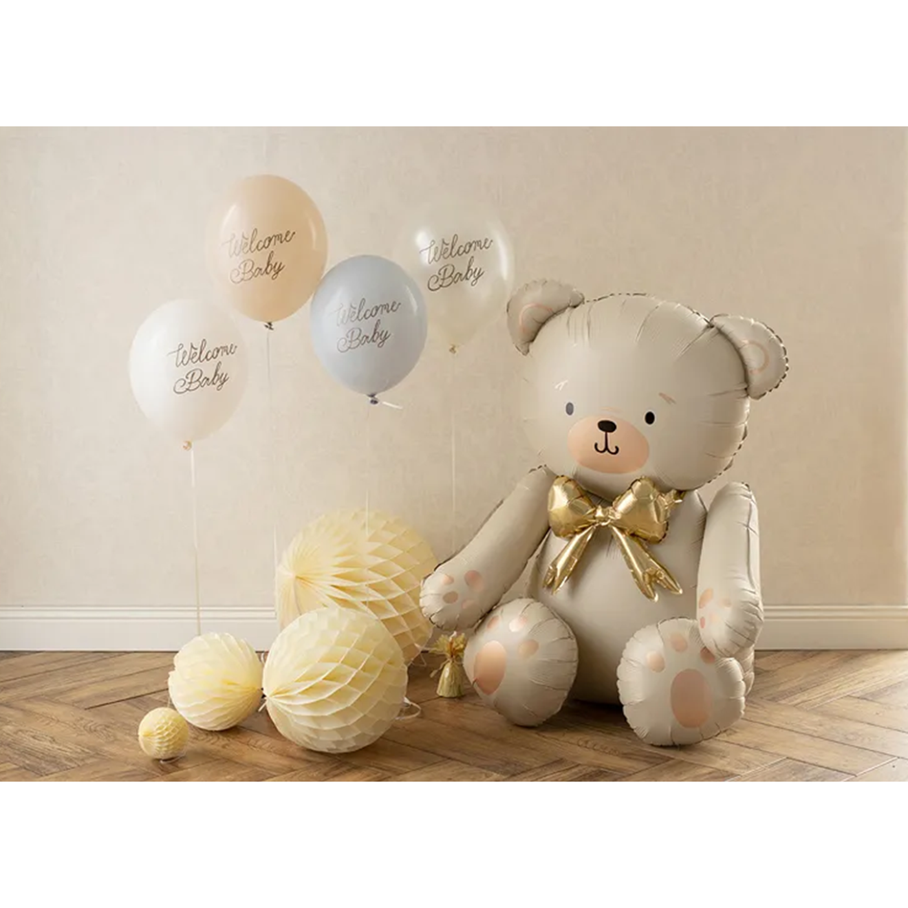 6 Motivballons - Ø 30 cm - Welcome Baby - Blau Mix