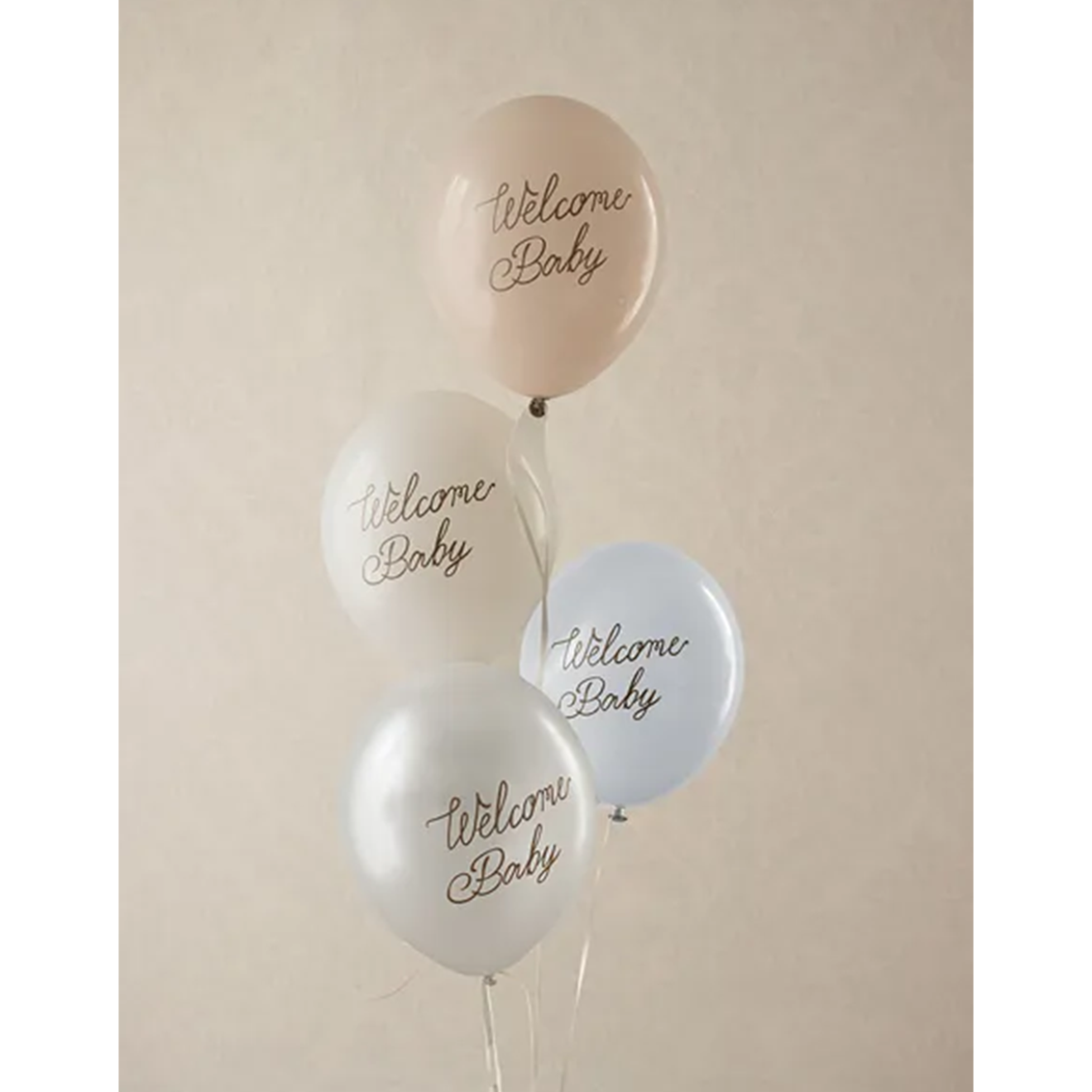 6 Motivballons - Ø 30 cm - Welcome Baby - Blau Mix