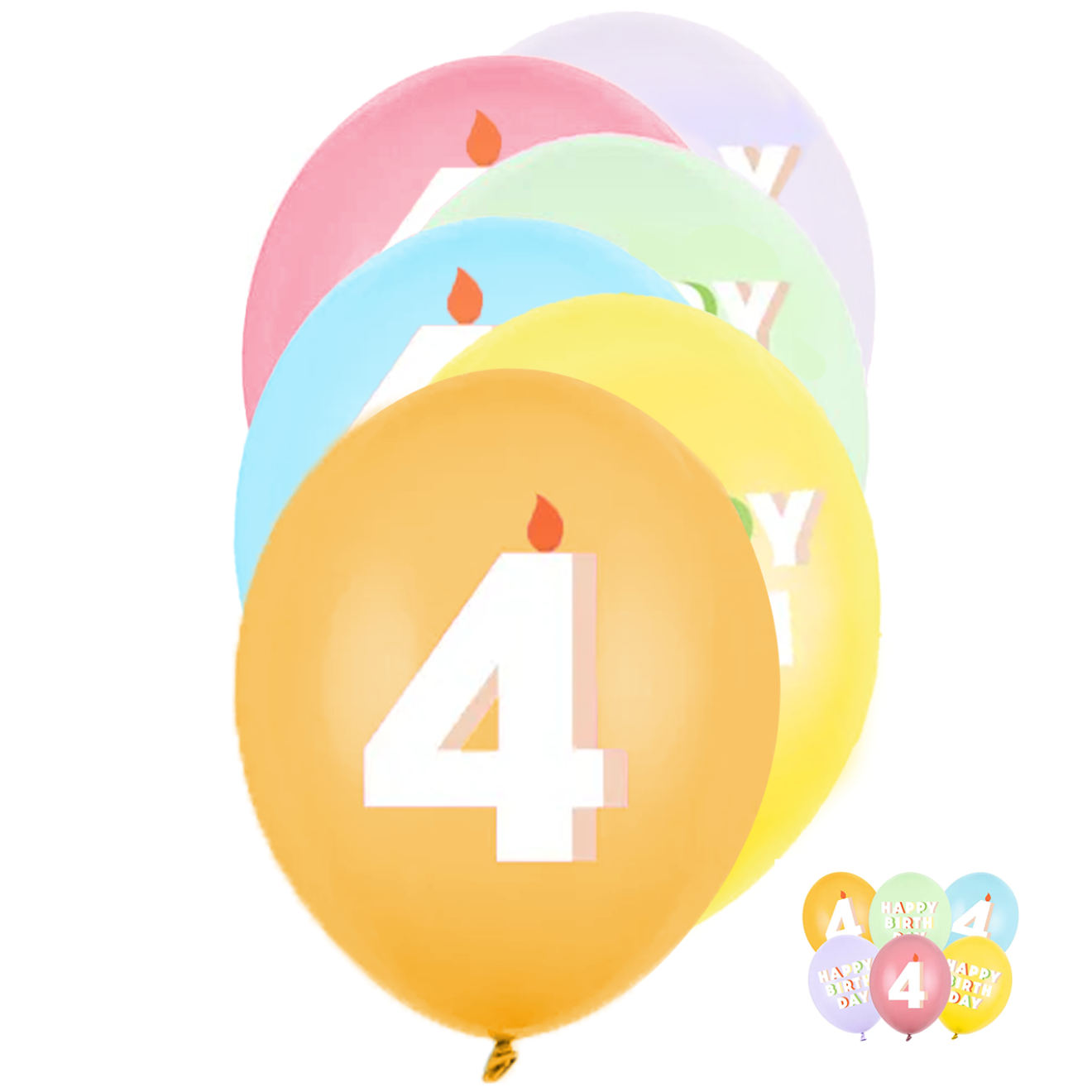 6 Motivballons - Ø 30 cm - Happy Birthday 4 - Mix