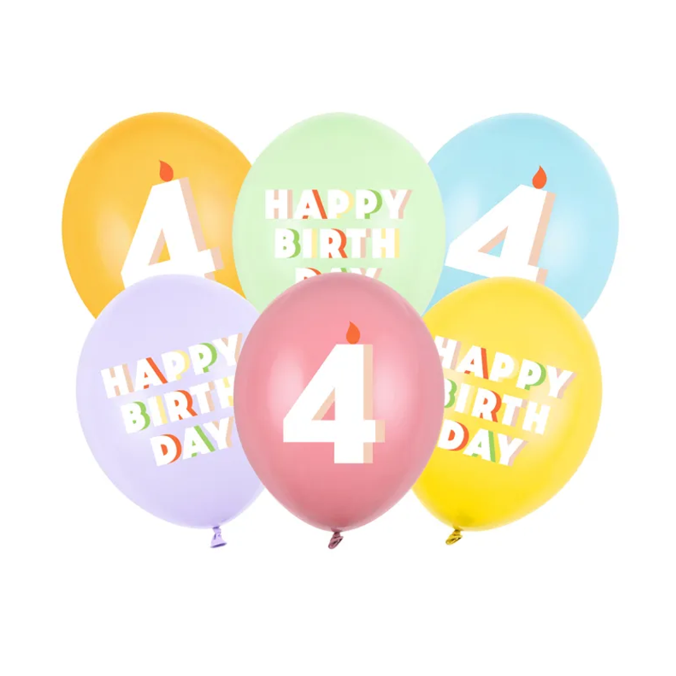 6 Motivballons - Ø 30 cm - Happy Birthday 4 - Mix