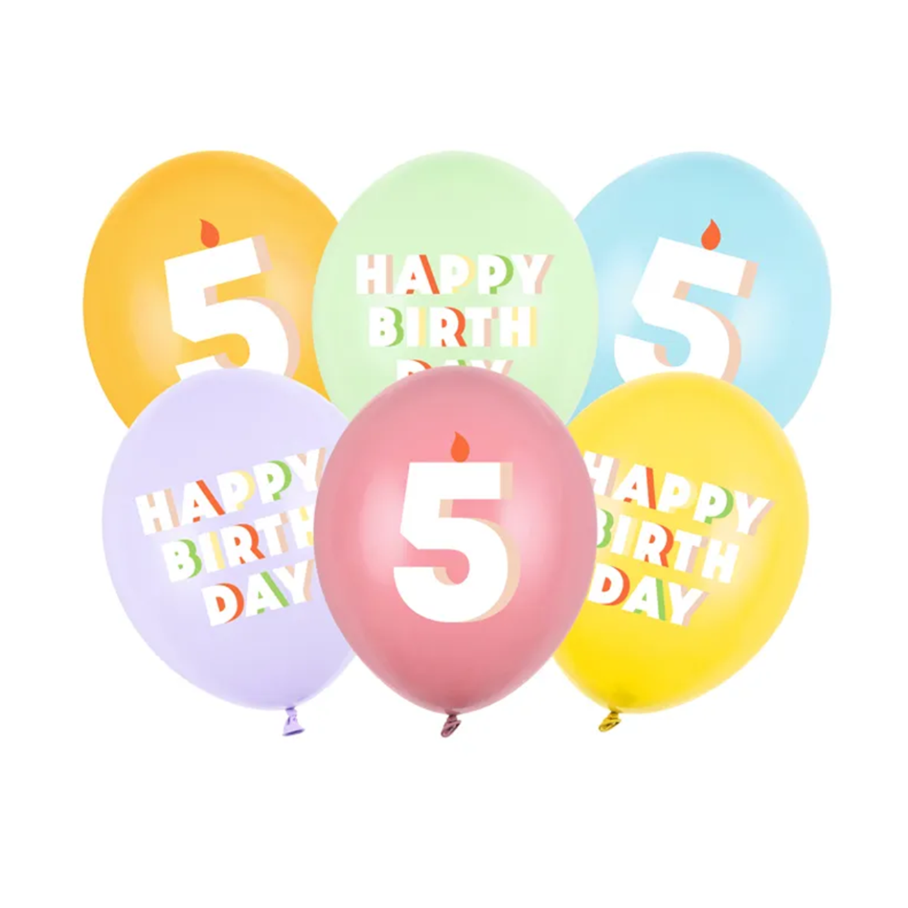 6 Motivballons - Ø 30 cm - Happy Birthday 5 - Mix