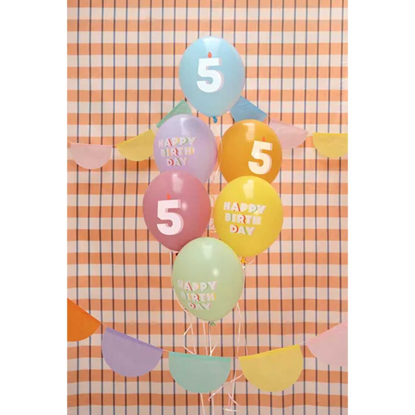 6 Motivballons - Ø 30 cm - Happy Birthday 5 - Mix