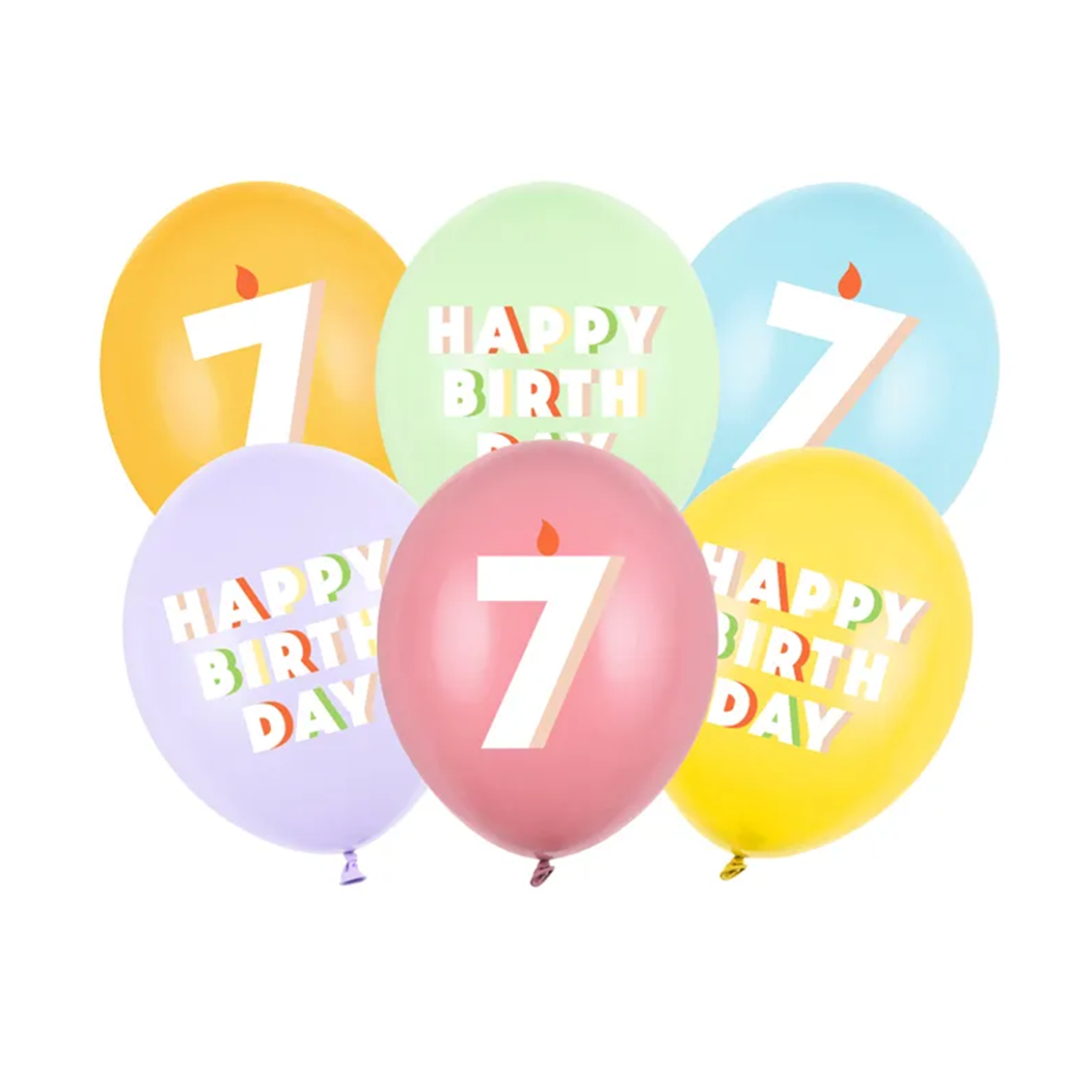 6 Motivballons - Ø 30 cm - Happy Birthday 7 - Mix