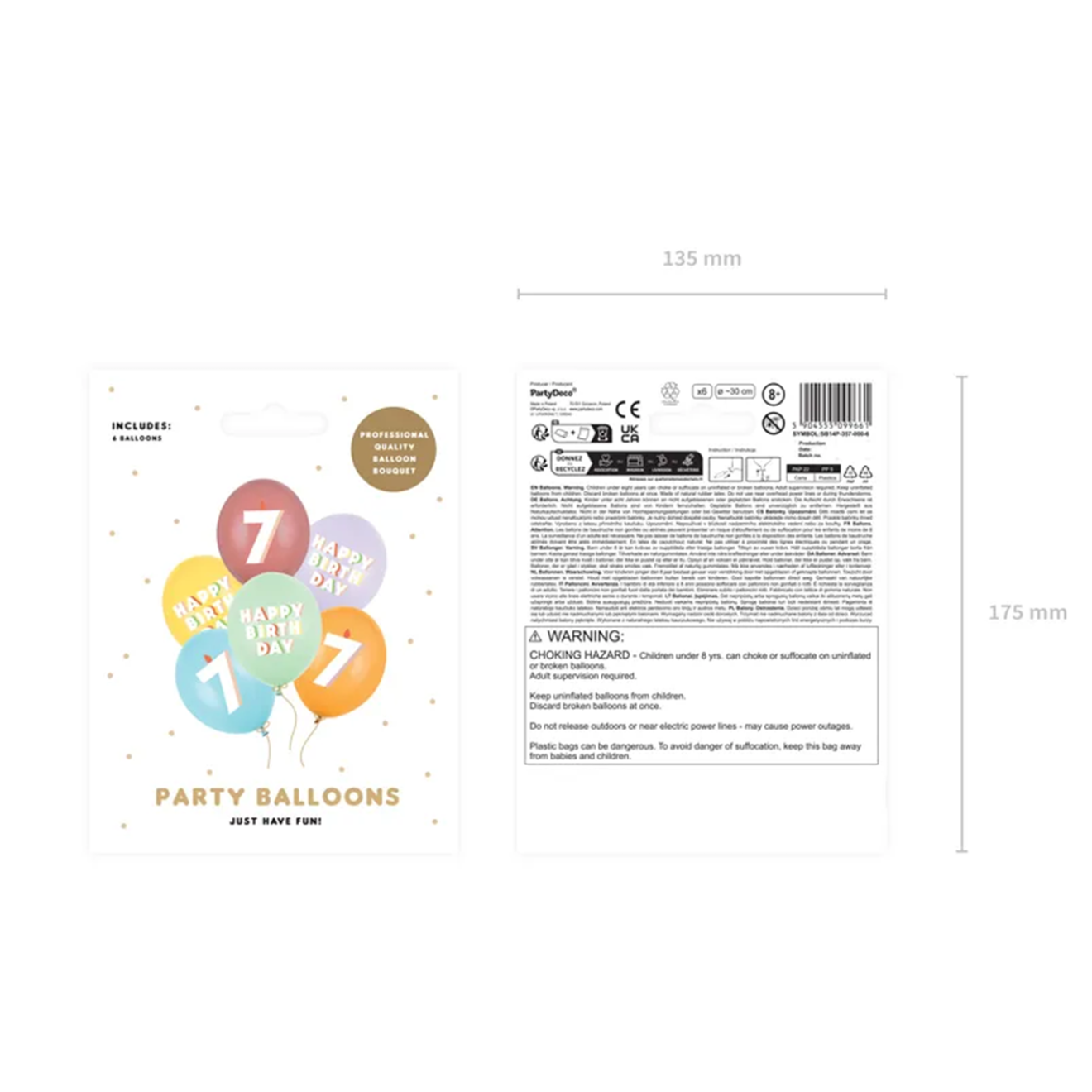 6 Motivballons - Ø 30 cm - Happy Birthday 7 - Mix