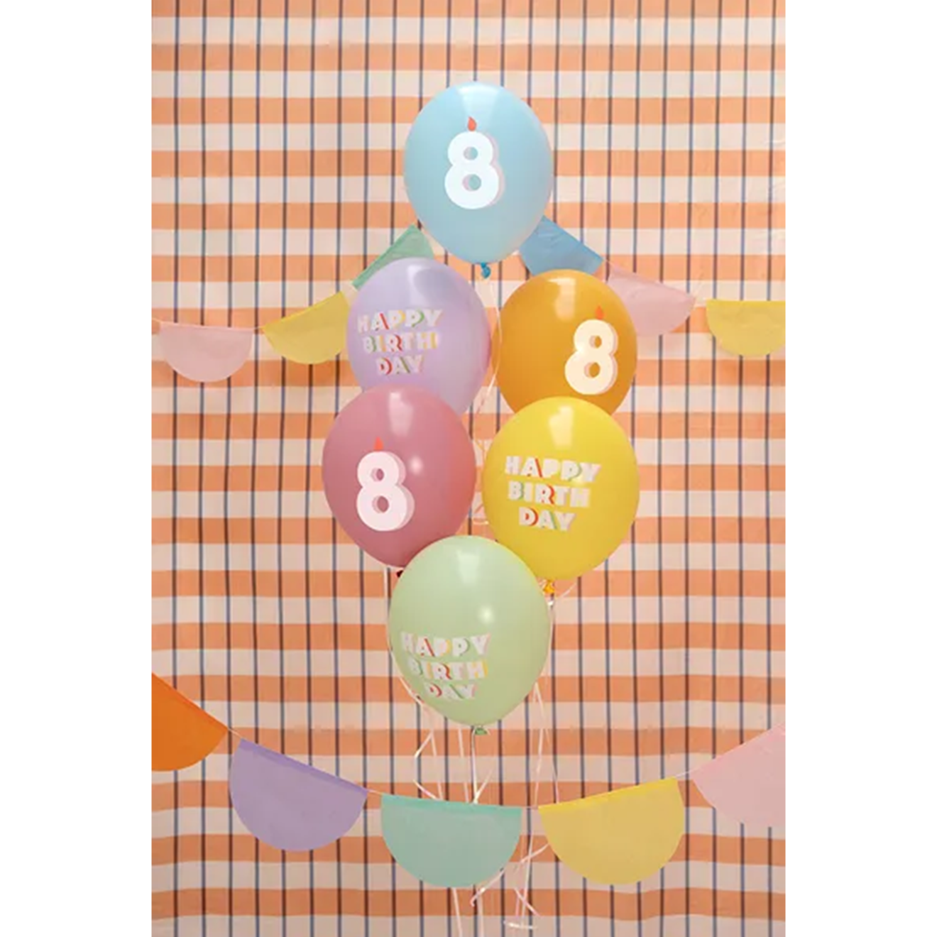 6 Motivballons - Ø 30 cm - Happy Birthday 8 - Mix