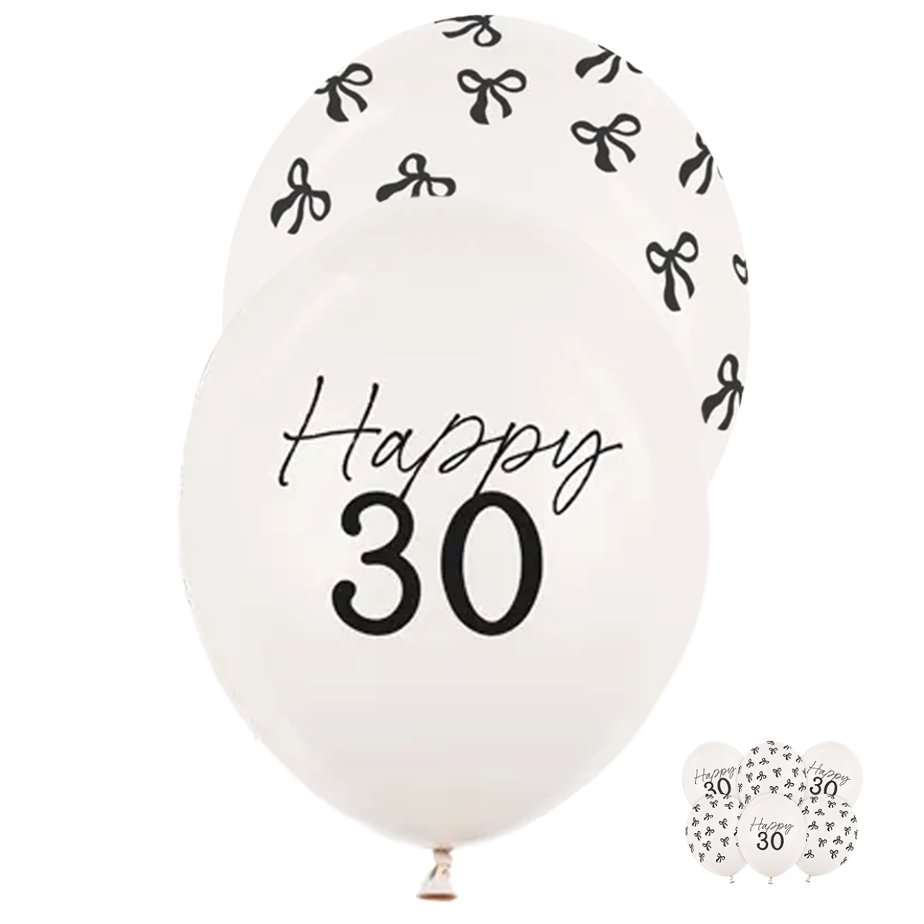 6 Motivballons - Ø 30 cm - Happy Birthday 30 - Pastell Off-White