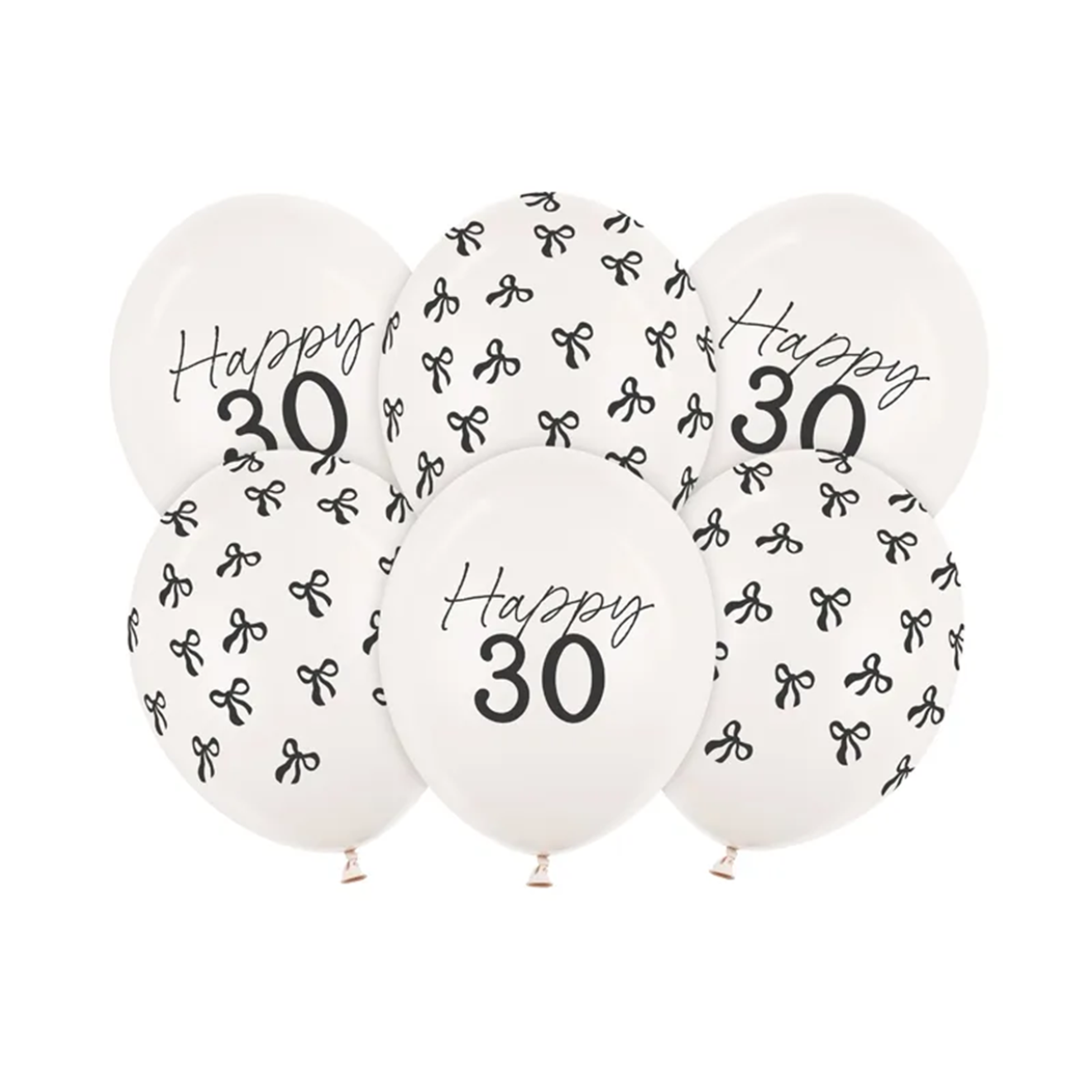 6 Motivballons - Ø 30 cm - Happy Birthday 30 - Pastell Off-White