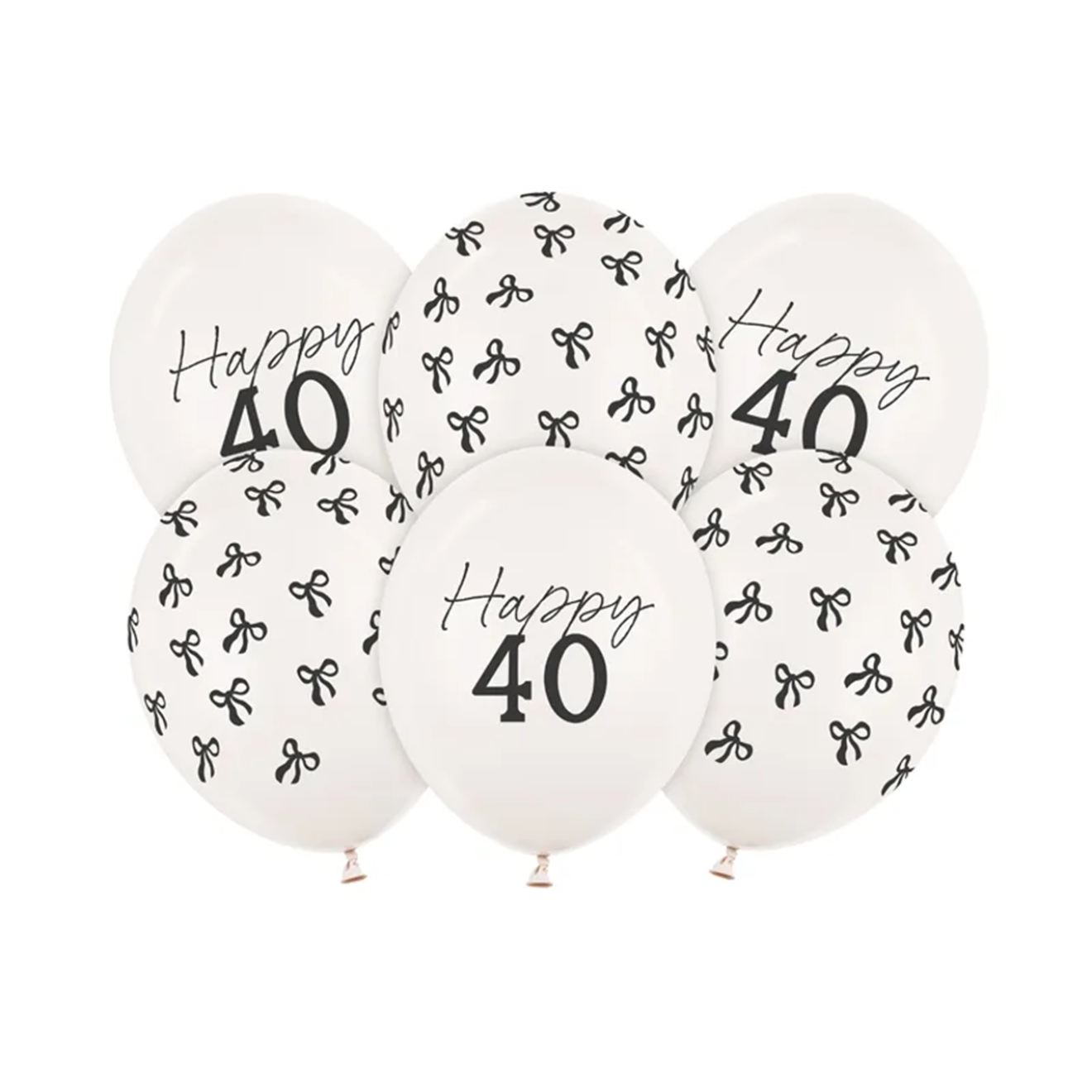 6 Motivballons - Ø 30 cm - Happy Birthday 40 - Pastell Off-White