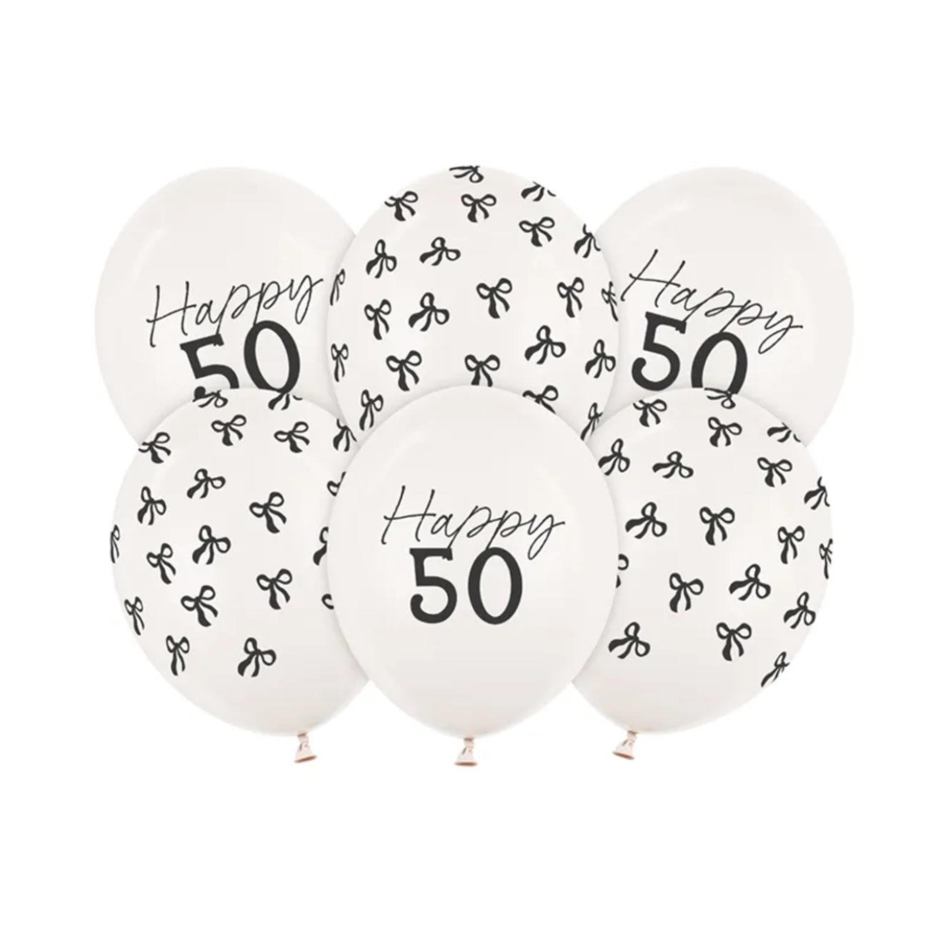 6 Motivballons - Ø 30 cm - Happy Birthday 50 - Pastell Off-White