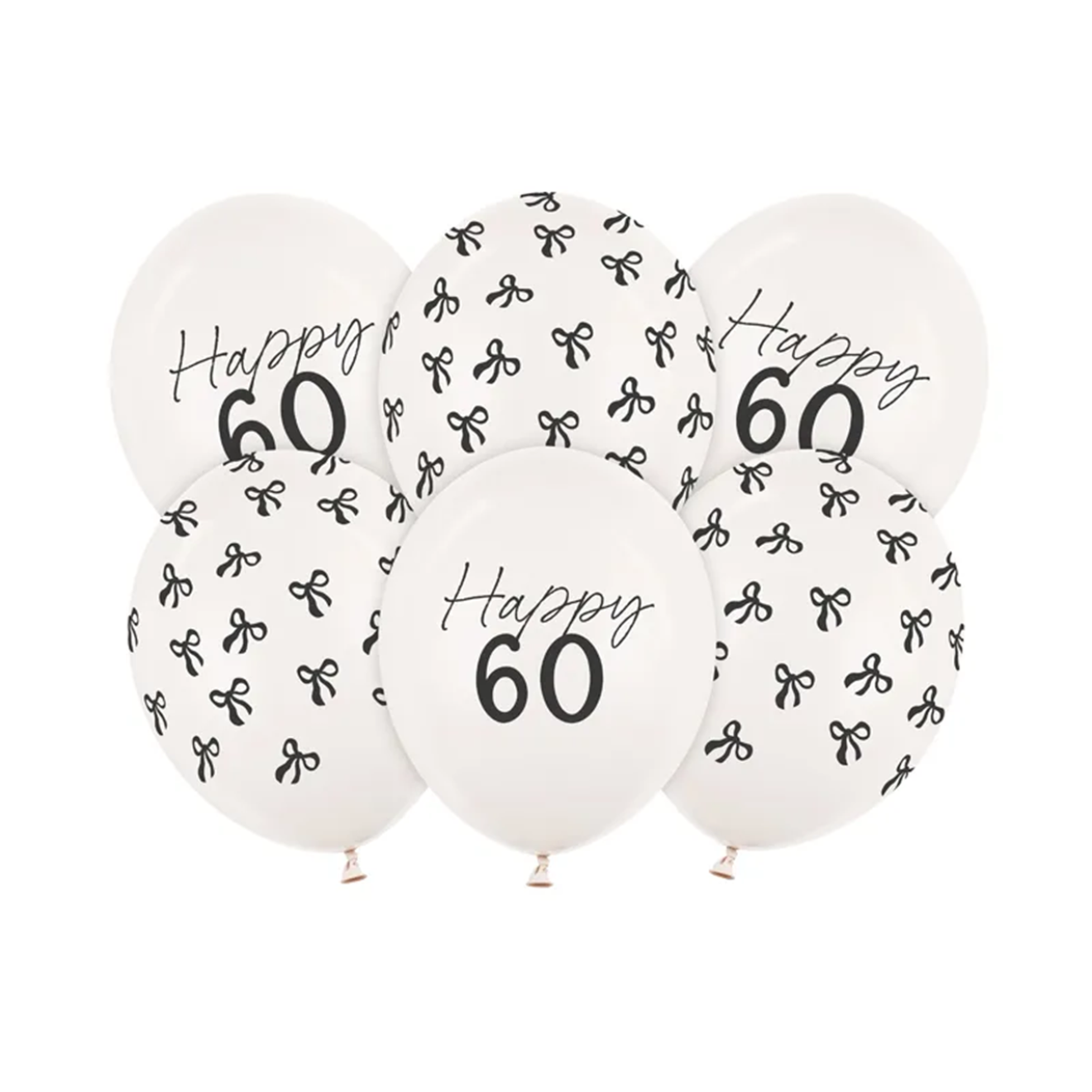 6 Motivballons - Ø 30 cm - Happy Birthday 60 - Pastell Off-White