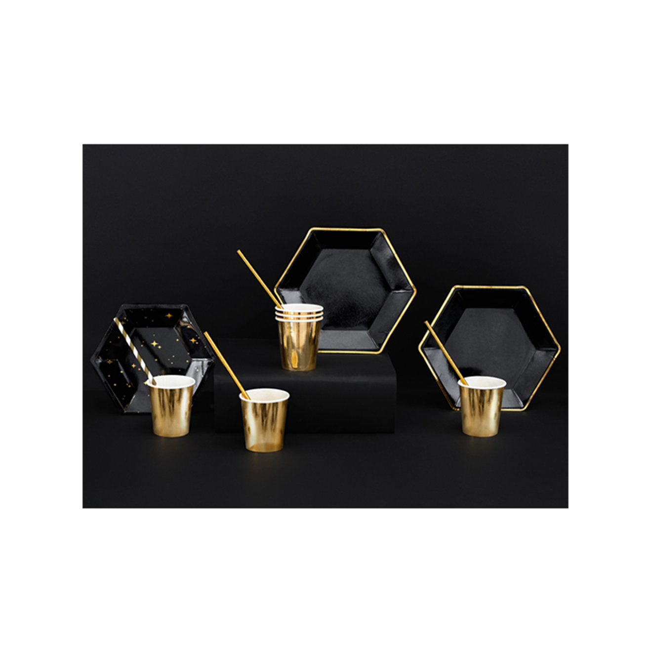 6 Pappteller Trend - Ø 23cm - Schwarz & Gold