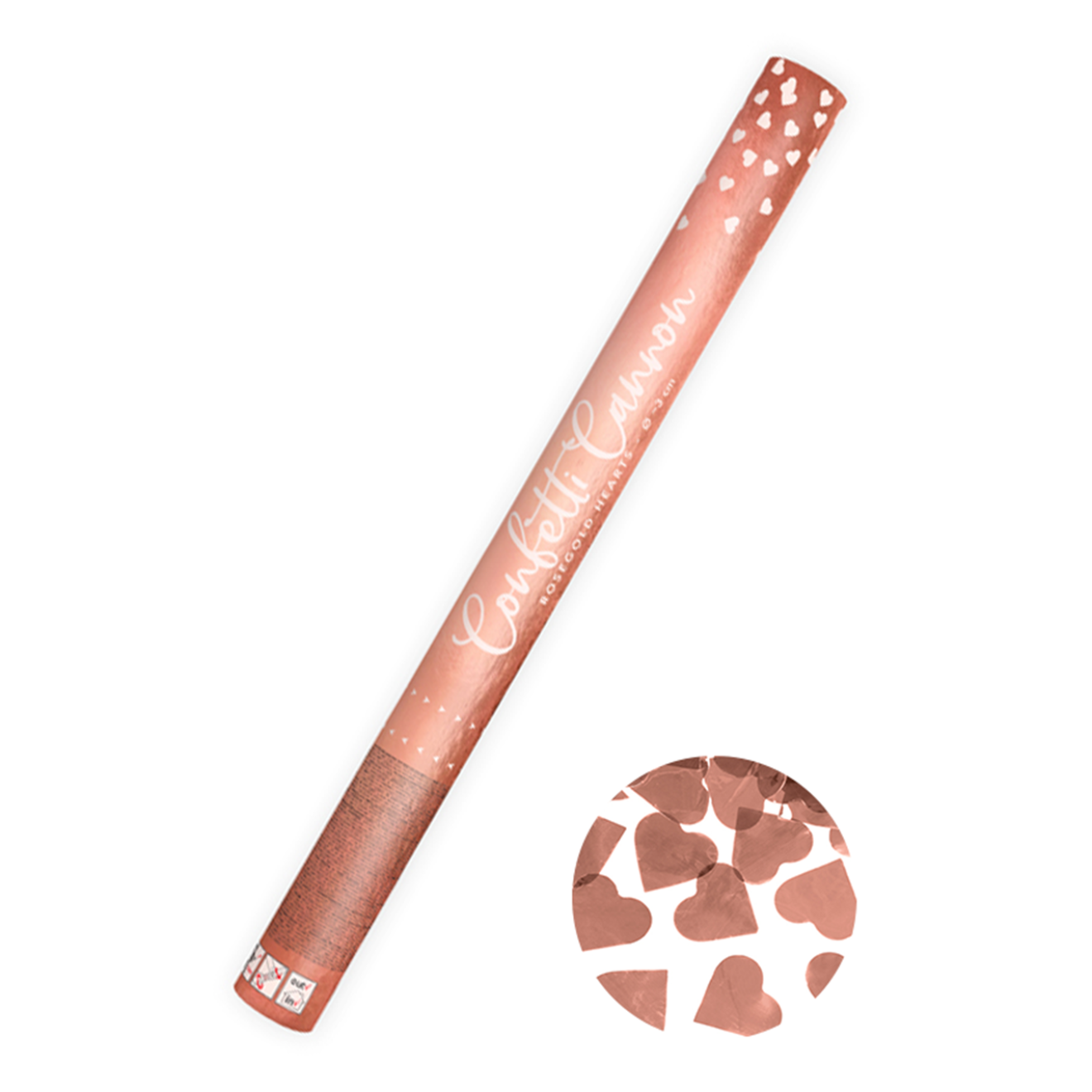 1 Konfettikanone XL - 60cm - Metallic - Herzen - Rosegold