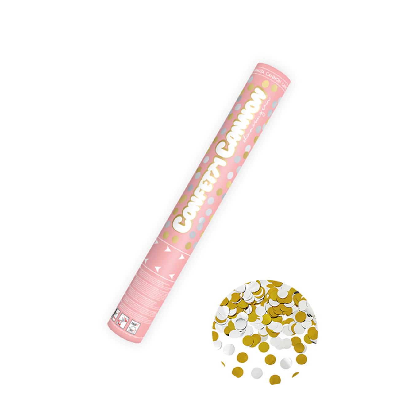 1 Konfettikanone - 40cm - Metallic - Dots - Silber & Gold