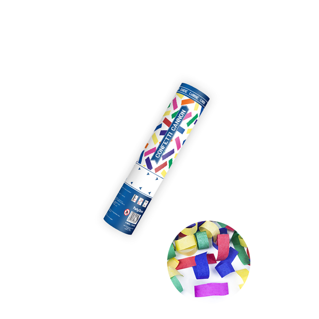 1 Konfettikanone XS - 20cm - Papier - Streifen - Bunt