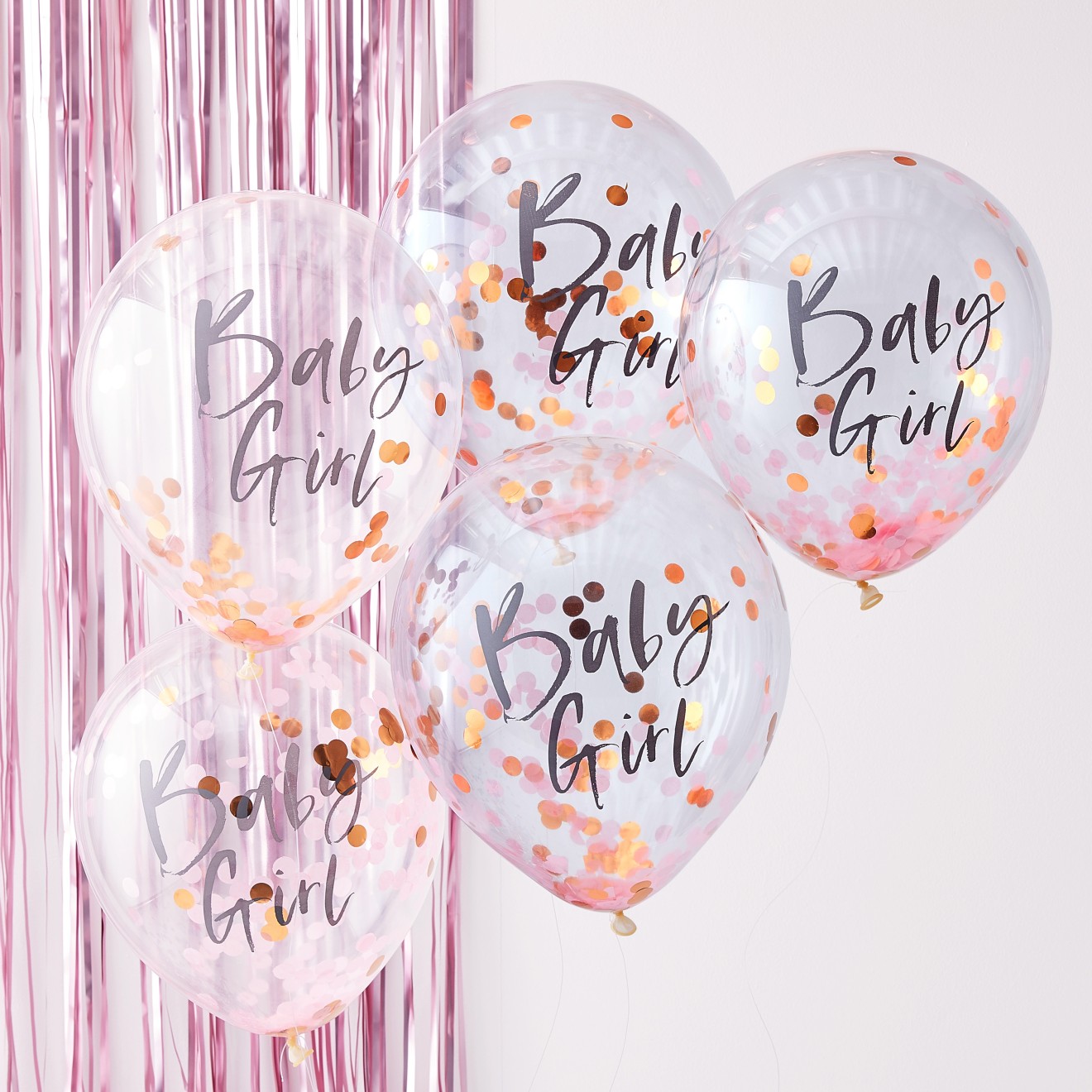 5 Balloons - Confetti Balloons - Baby Girl - Pink