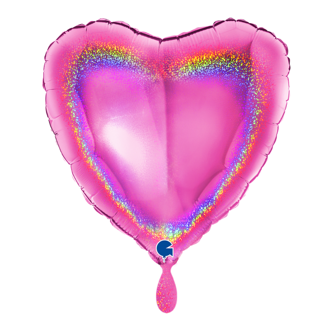 1 Balloon - Heart - Glitter Holographic Fuxia