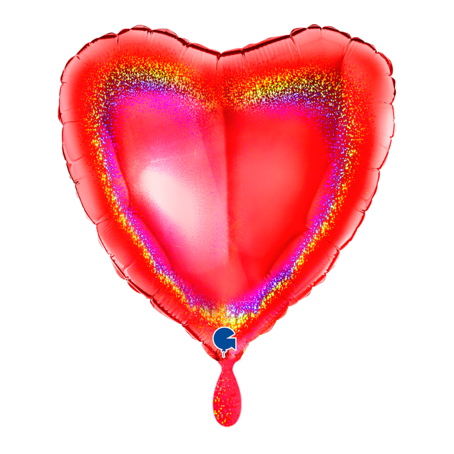1 Balloon - Heart - Glitter Holographic Red