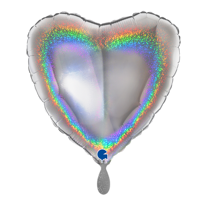 1 Balloon - Heart - Glitter Holographic Silver