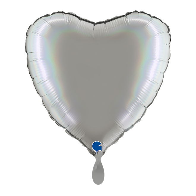 1 Balloon - Heart - Rainbow Holographic Platinum Pure