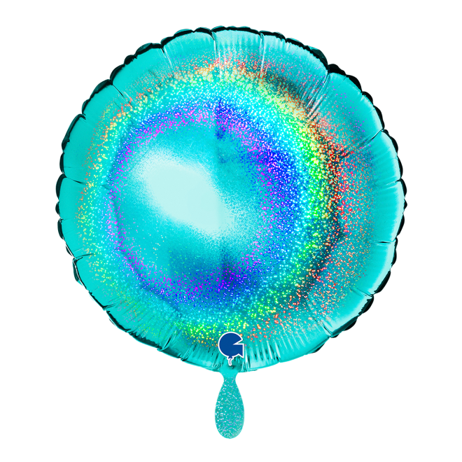 1 Balloon - Round - Glitter Holographic Tiffany