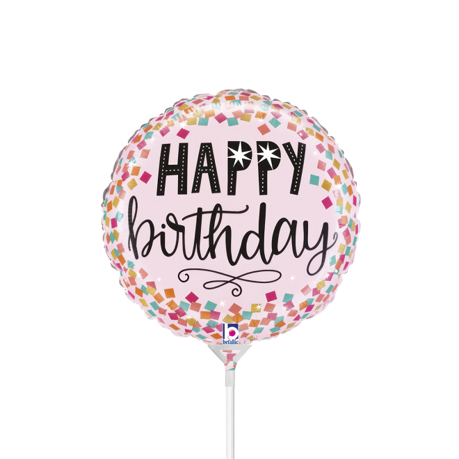 10 Miniballoons Airfilled - Pink Confetti Birthday (Unverpackt)