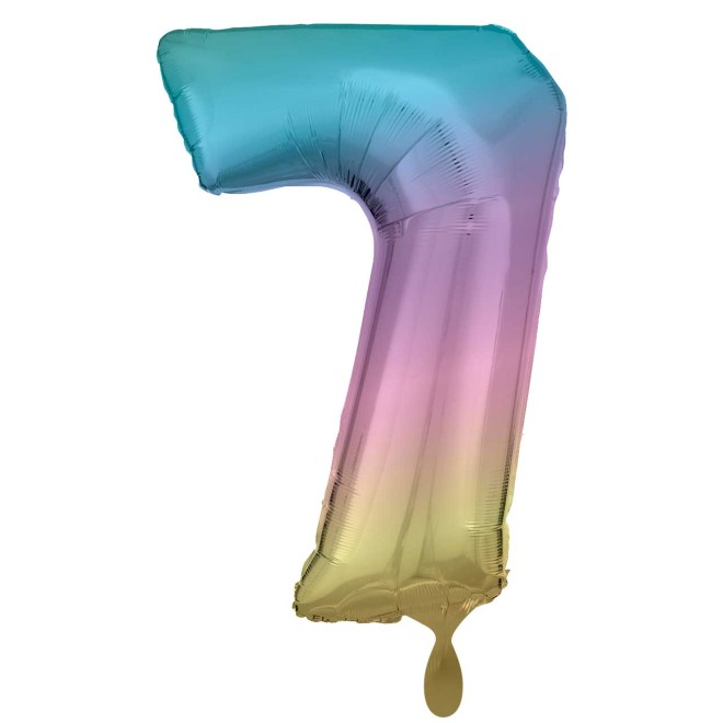 1 Balloon XXL - Zahl 7 - Regenbogen Pastel