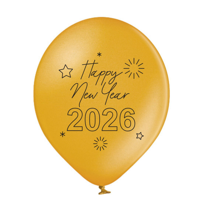 6 Luftballons Silvester: 2026-V2 - Gold - Metallic