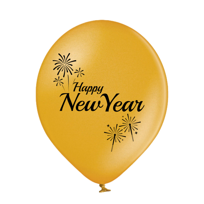 6 Luftballons Silvester: Happy New Year - Gold - Metallic