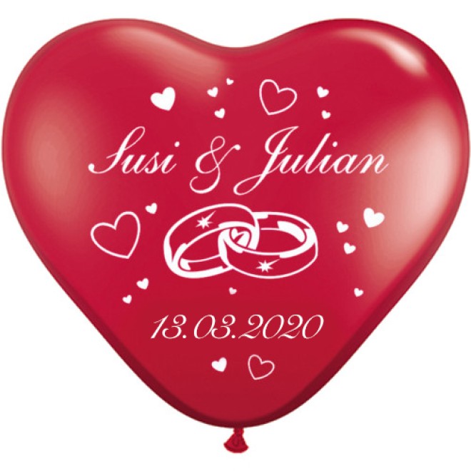 Herzluftballons bedrucken Ringe, Namen & Datum - Preis ab 50 Stück