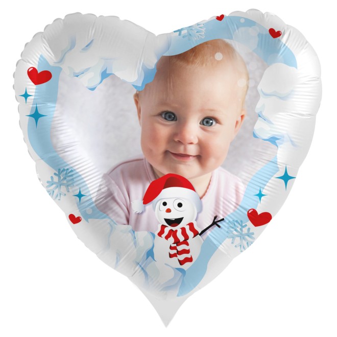 Folienballons Fotodruck - Herzballon Weihnachten Schneemann Ø 45 cm