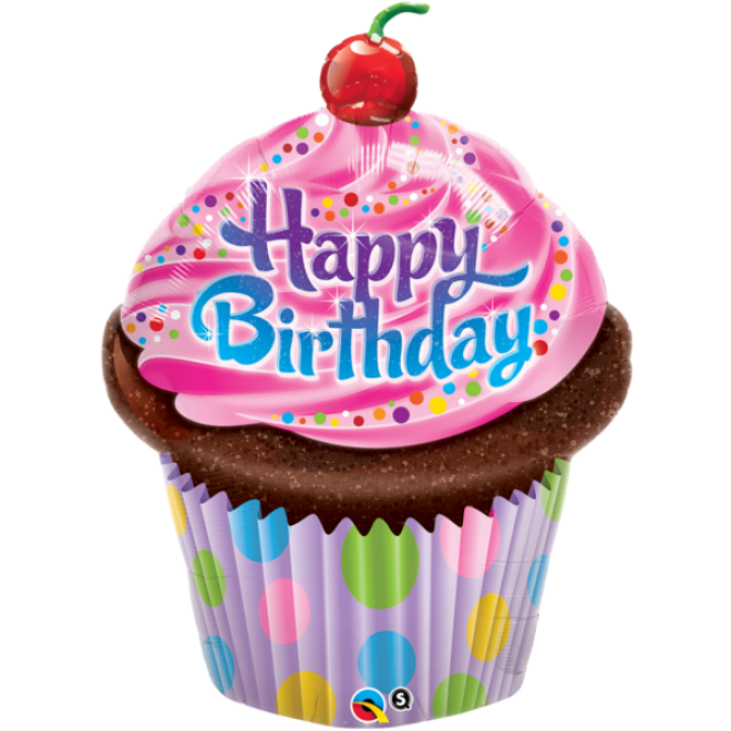 Folienballon Happy Birthday Kuchen (Muffin) 89 cm Qualatex
