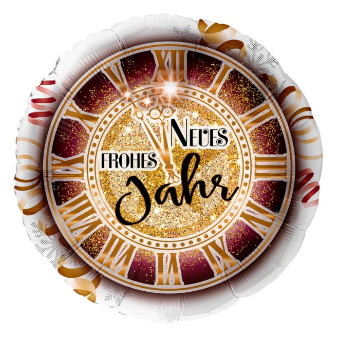Folienballons Silvester - Frohes Neues Jahr - Uhr Ø 45 cm