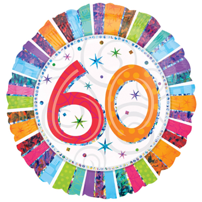 Folienballon Zahl - 60 - Radiant - Holographic Ø 45 cm